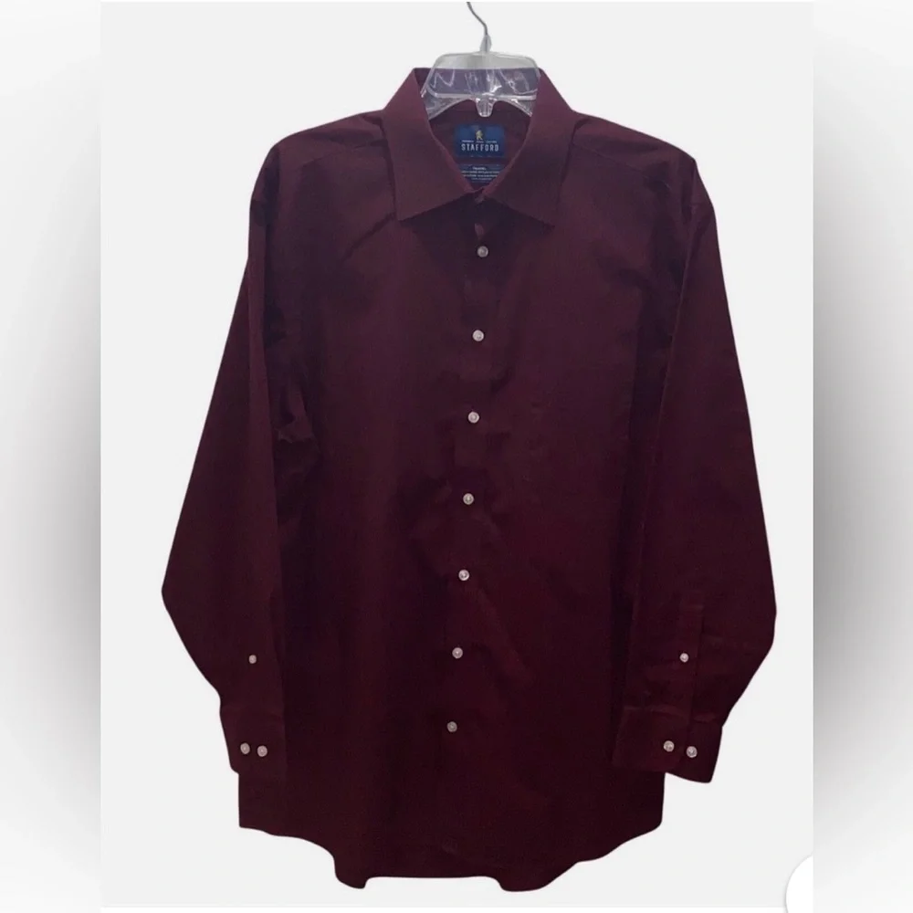 Stafford Travel Men Burgundy Easy Care Broadcloth Dress Shirt New With Tags